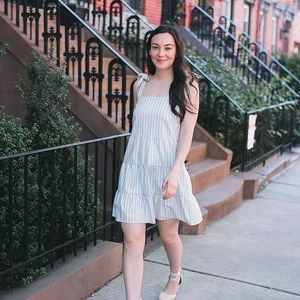 Sezane Light Blue and White Striped Mini Dress